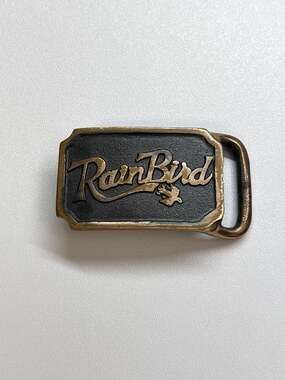 Vintage RainBird Sprinkler Solid Brass Belt Buckle Promo Advertising Heavy